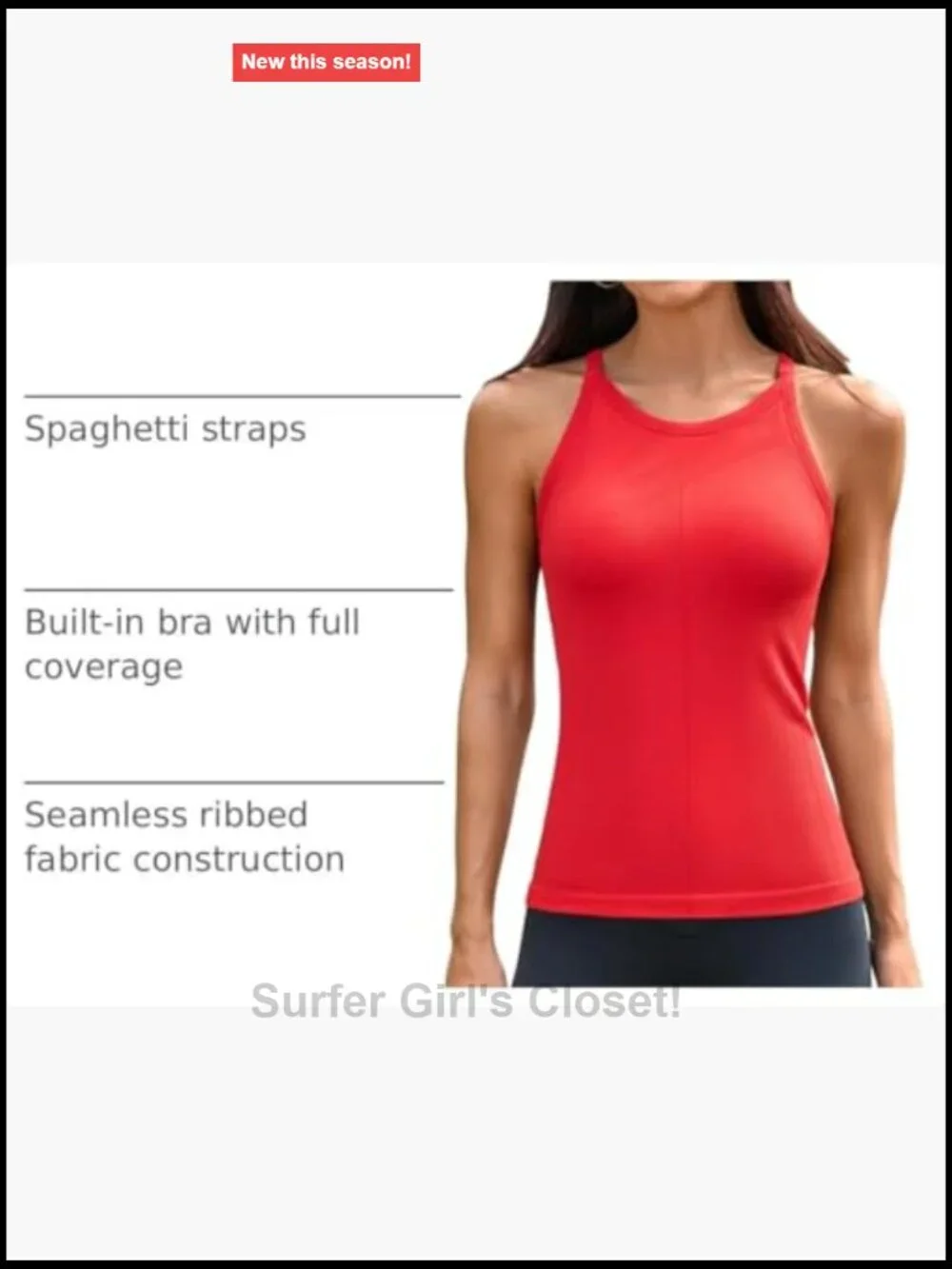 Women's Racerback Tank Top with Built-In Bra Ribbed Seamless Athletic Crew Neck